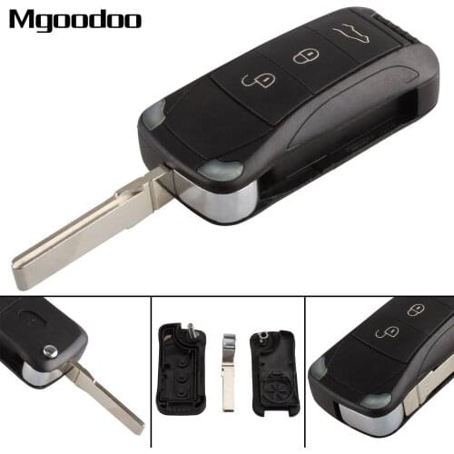 Mgoodoo Key Shell Remote Flip Folding Car Key Case Fob 3 Buttons For Porsche Cayenne 2010 2009 2008 2003 2004 2005 2006 Car Key