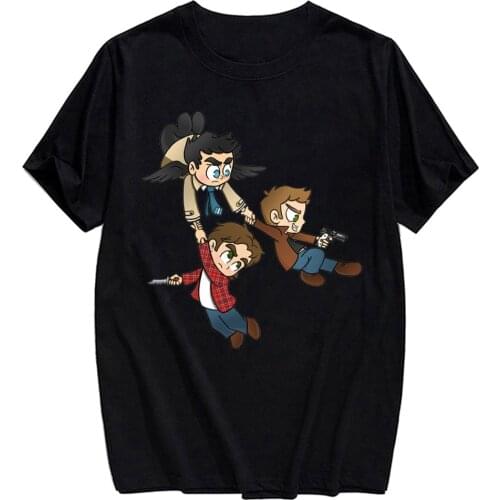 CLOOCL Black Cotton T-Shirt Supernatural Cas Dean and Sam 3D Printed T-Shirt Casual Unisex Tees Short Sleeve Harajuku Style Tops