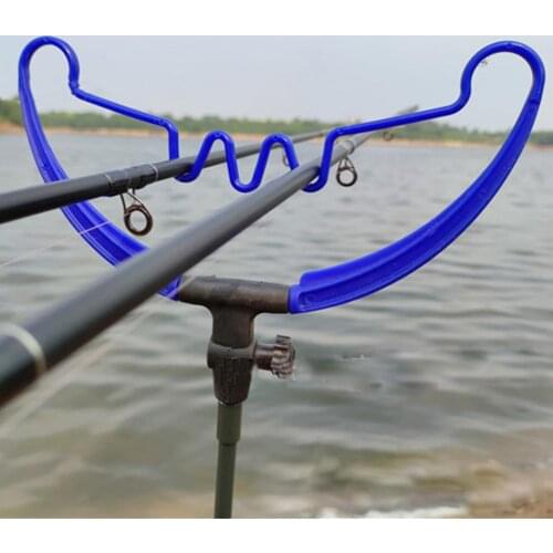 Fishing rod holder is portable and durable free hands for long shots V-shaped fishing rod blue plastic holder for fishing