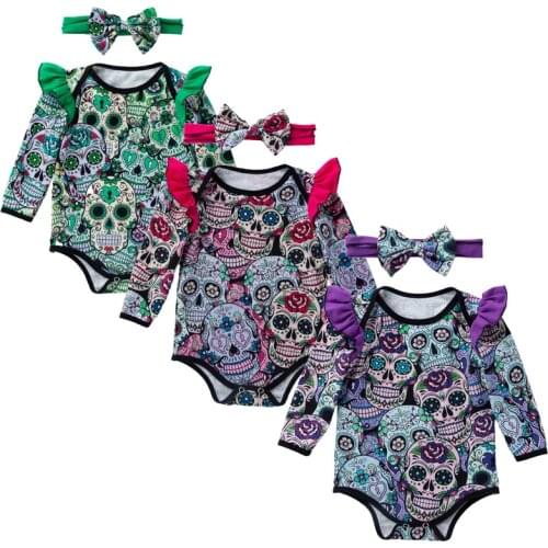 Baby Halloween Costume Romper For New Born Baby Clothes Long Sleeve Vetement Bebe Fille Skull Print Newborn Baby Romper Girls