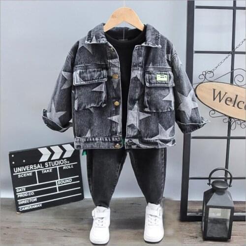 2021 Children Fashion Cotton Boys Girls Clothes Set Autumn Winter Baby Denim Jacket +T-shirts +Jeans 3Pcs/Set Kids Tracksuits
