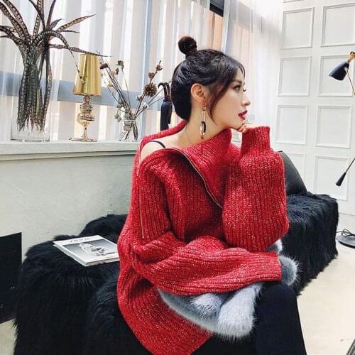 European Autumn Winter New Loose Pullover Thickened Turtleneck with Zips Two Kinds Wear Sweaters Women Tops Fashion Streetwear