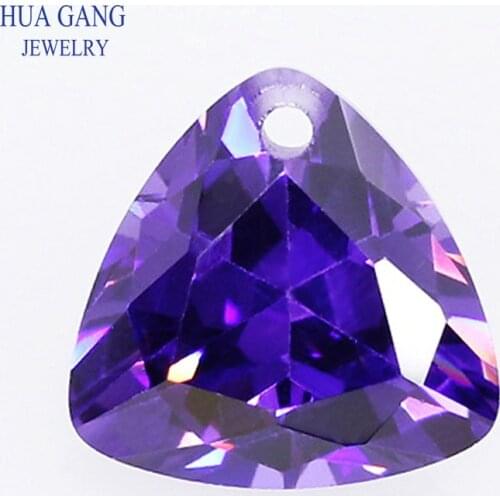 AAAAA Trillion Shape Purple Cubic Zirconia Stone With Hole Loose CZ Stone Bead For Jewelry Making Size 5x5~12x12mm High Quality