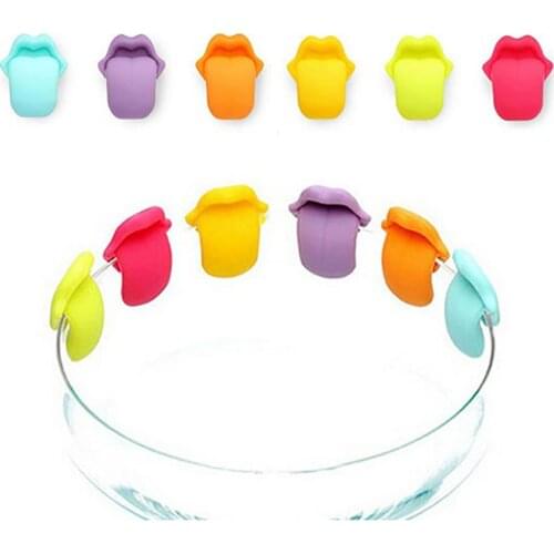 HOT SALE!!! 6Pcs Tongue Shape Party Suction Cup Wine Glass Food Grade Silicone Label Recognizer Marker Cup Mark Sign Personality