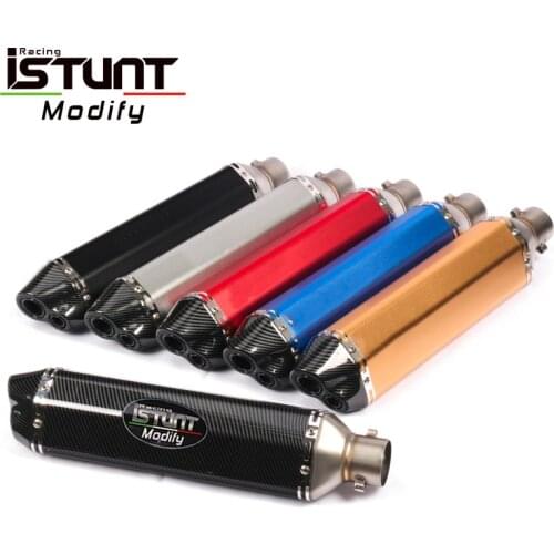 ISTUNT 470mm Length Universal Motorcycle Double Holes Escape Modified Slip-on Muffler Pipe For MT09 Z900 SV650 RC39FZ6 Z750 Tmax