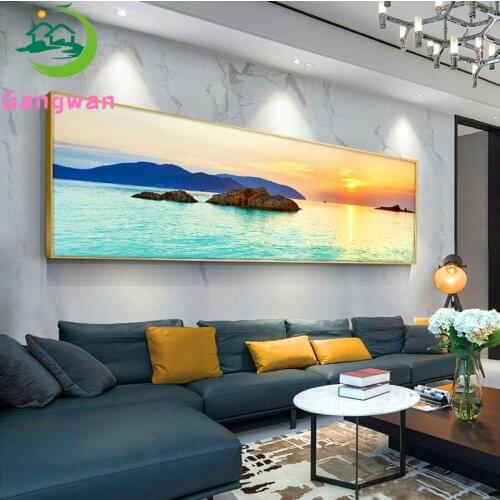Natural Cloud Stone Sea Sunset Landscape Full round diamond embroidery diamond painting 5D square rhinestones large decoration