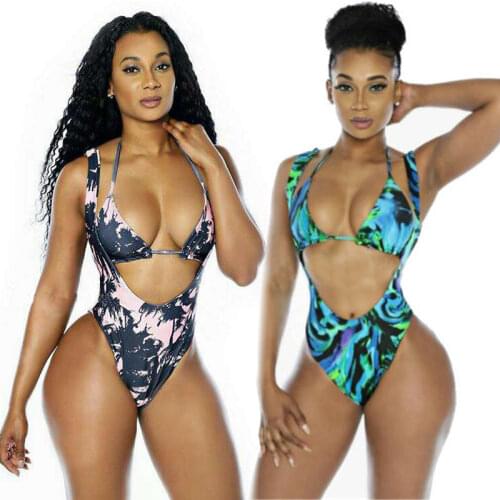 African Print Style Bikini Set Thong Monokini Tie Dying Swimwear Two Piece Swimsuit Women Swimming Costume Triangle Bathing Suit