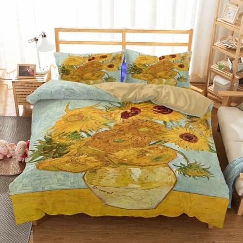 Celebrity Van Gogh Sunflower Printing Pattern Bedding Sets Comforter Cover with Pillowcase 2/3Pcs Single/Twin/Queen/King 11 Size
