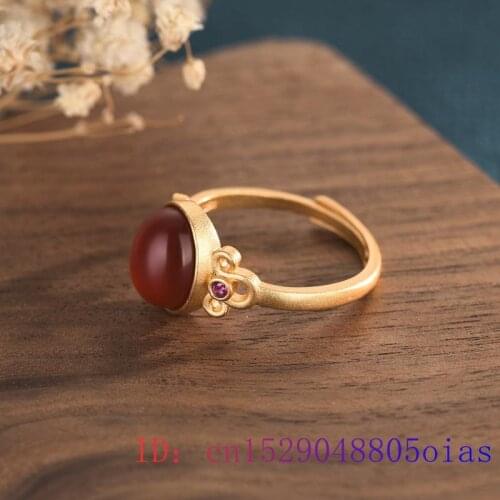 Red Jade Ring 925 Silver Gifts Amulet Crystal Gemstone Fashion Zircon Women Natural Chalcedony Jewelry Charm
