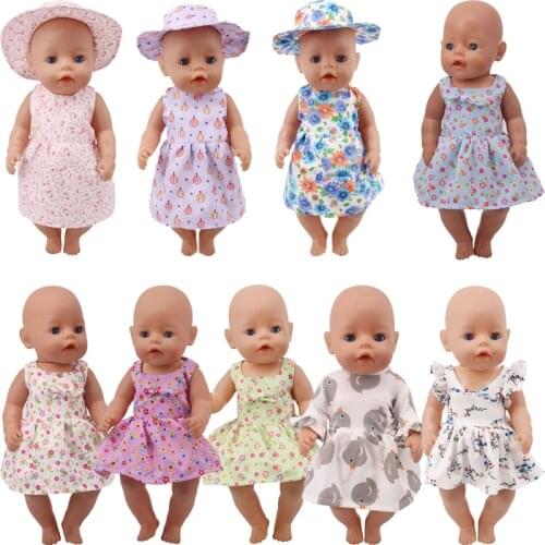 Doll Clothes Short Sleeve Floral Skirt & Suits Fit 18 Inch American & 43Cm Baby New Born Doll For Our Generation Doll Daily Life