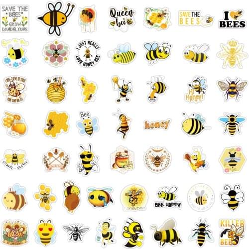 50/100Pcs Cartoon Flower Little Bee Stickers Cute Honey Insect Animal Decals Creative Yellow Graffiti Sticker Gift Guitar Toys