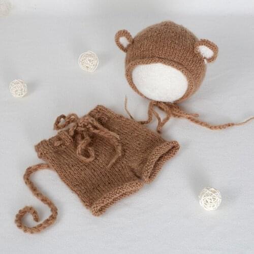 Newborn Photography Props Bonnet and Romper set Crochet Mohair baby Overall outfit