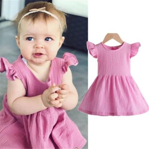 2-6 Years Cute Baby Clothes Summer Dresses For Girls Solid Rose Red Kids Dresses Girls Short Sleeve Ruffle Princess Dress Infant
