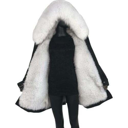 Real natural fox fur coat jacket parka with fox fur big large fox fur collar and liner thick warm fashion new waterproof women