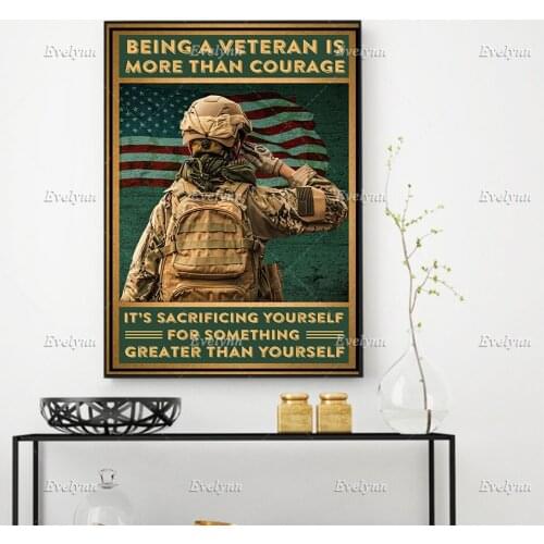 Veteran Saluting USA Flag Poster,Inspirational Saying,Patriotic Gift,Veterans Day,Home LivingRoom Decor Prints Wall Art Canvas