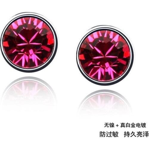 12 Colors Austrian Crystal Fashion Jewelry Stud Earrings for women gold Color Vintage Earrings New Sale Hot 74441Purplered