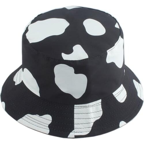 2021 New Black Cow Print Fisherman Hat Top Quality Reversible Bucket Hat Men Women Panama Bob Hat Summer Fishing Hip Hop Caps
