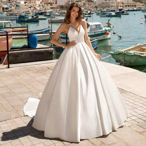 Wedding Dress Sleeveless Backless A-Line 2021 Sweetheart Satin Count Train Princess Bride Gown BECHOYER AB11 Vestido De Noiva