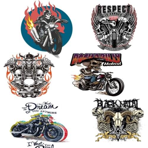 DIY Skull Heat Transfers Patch Iron On Transfers For Clothing Punk Patch Horror Movie Jacket Motorcycle Rock Sticker For T-Shirt