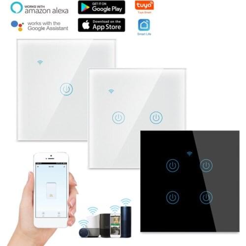 2021 tuya smart home wifi switch 1/2/3/4 key touch switch smart life app remote control compatible alexa google voice control