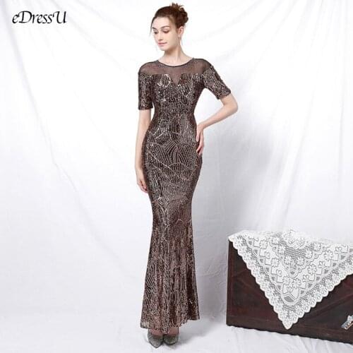 Patchwork Evening Dress Sexy Illusion Evening Party Dress Vestido de Fiesta Trumpet Long Dress Short Sleeve Prom Dress YNY-18123