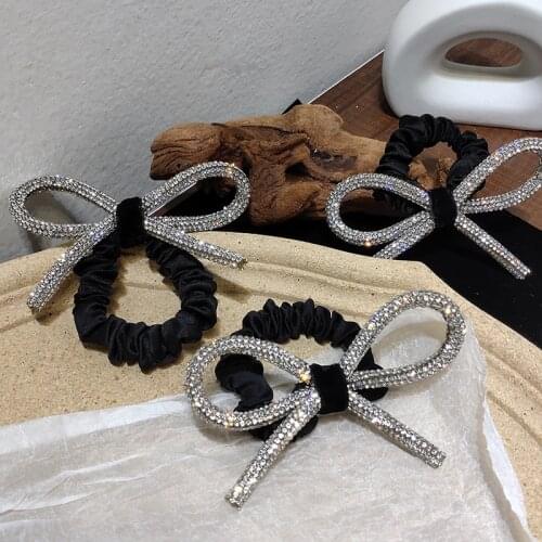 South Koreas Dongdaemun Shiny diamond-studded bow hair ring head rope ins fashionable wild sweet tie hair rubber band Women