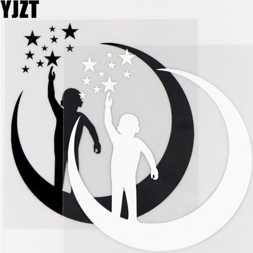 YJZT 13×14.5CM Funny Vinyl Car Stickers Little Bboy Standing On The Moon Counting Stars Black / Silver 10A-0493