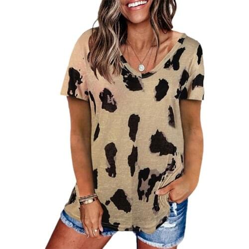 Summer Leopard Round Collar Women T-Shirts Short Sleeve Loose Top Women Casual Soft Tops Tee Shirts Female Clothing Plus Size