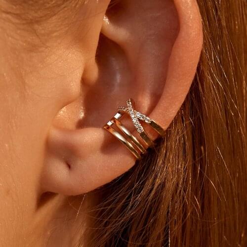 2021 New Fashion Heart Multilayer Clip Earring For Women Without Piercing Puck Rock Vintage Crystal Ear Cuff Girls Jewerly Gifts