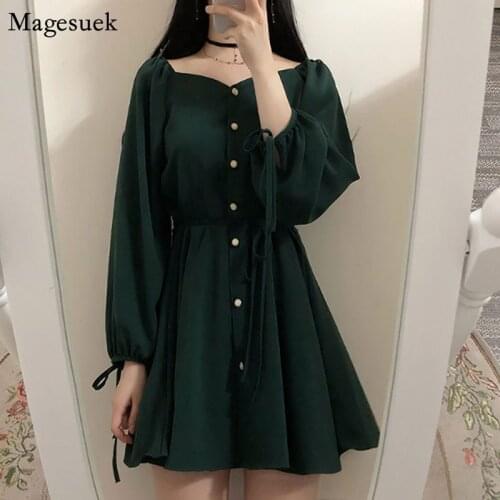 2020 Autumn Fashion Japanese Style Party Mini Button Vintage Dress Long Sleeve Sweet Word collar Dress A Line Dresses Women 9819