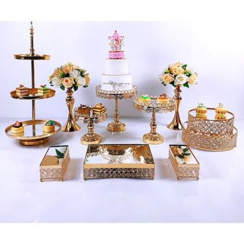 11pcs Crystal Metal Cake Stand Set Acrylic Mirror Cupcake Decorations Dessert Pedestal Wedding Party Display Tray