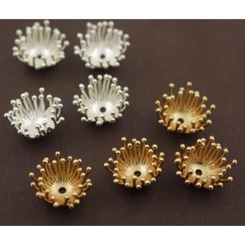 20pcs 14mm Filigree Flower Stamens Ball Pins with Hole Center Metal Beads Cushion Caps Bases DIY Findings Jewelry Accessories