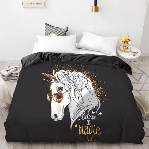 3D HD Digital Printing Custom Duvet Cover,Quilt/Blanket case Queen King Bedding,Bedclothes Black Magic Unicorn