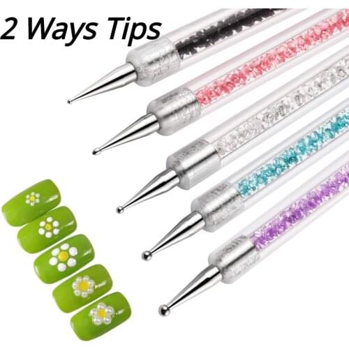 5pcs Nail Art Liner Brushes, Double Ended Nail Art Point Drill Drawing Brush Pen Manicure Care Tool, Acrylic Glitter Dotting Pen
