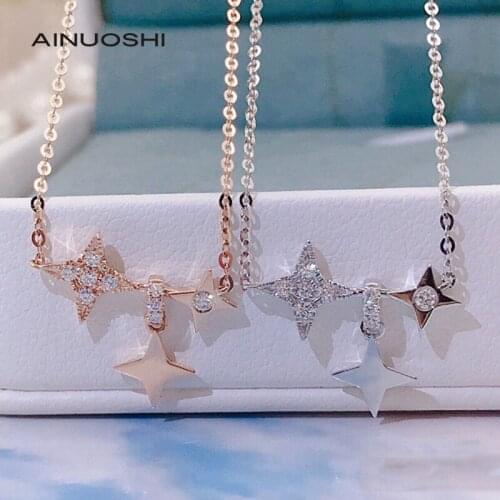 AINUOSHI 18K Gold Various Stars Necklace Set With Real Round Cut Diamond for Girlfriend Gift Jewelry 18'' Choose from 3Colors