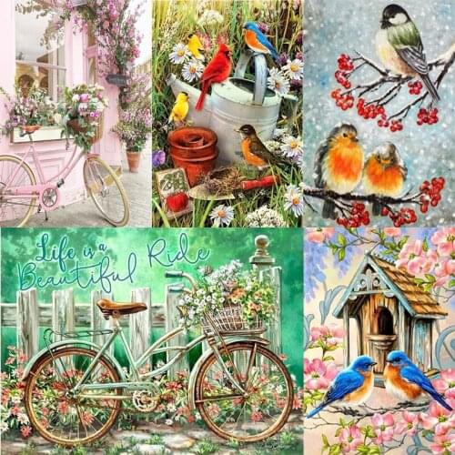 DIY 5D Diamond Painting Bicycle Magpie Bird Flower House Scenery Mosaic Picture Cross Stitch Kit Full Square/Round Drill