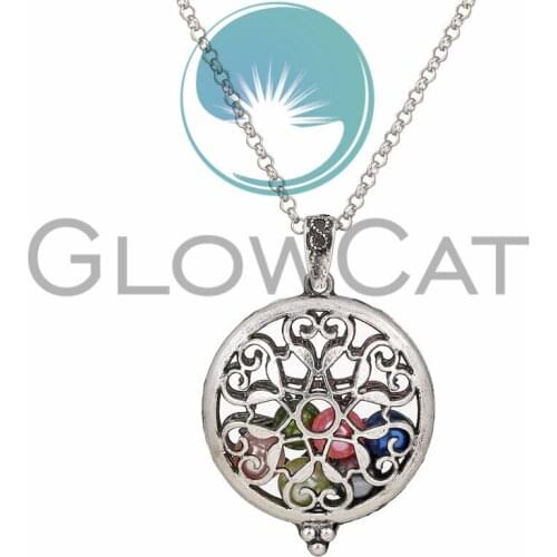 Antique Vintage Heart Flower Open Aroma Diffuser Lockets Pendant Perfume Essential Oil Aromatherapy Locket Necklace