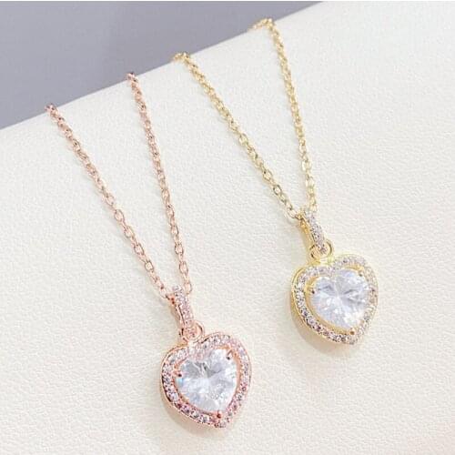 BOTU 2021 New Ocean Heart-Shaped Necklace Pendant Peach Heart Necklace Micro-inlaid Zircon Necklace Gift for Women