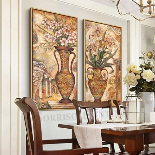 Europe Classical Flowerpot Home Porch Decor Canvas Painting Corridor Wall Art Hallway Posters Prints Pictures For Living Room