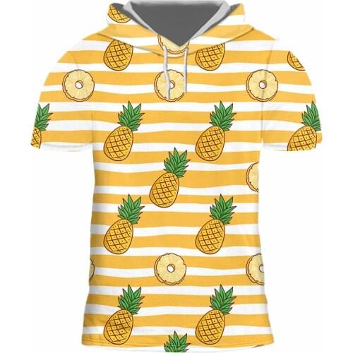 Men 's Hooded Tshirt EU Size Men Striped Pineapple Casual 3D Print Fruit Casual Short Sleeve Harajuku Shirts Summer Fashion Tops