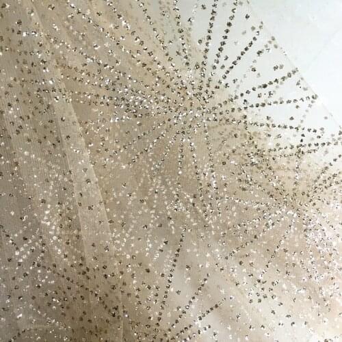 GLace 3M/Lot sequin fabric Champagne Gold Blue Stripe Bronzing Sequins Cloth Gold Hot Drilling Net Dress Fabric TX739