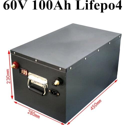 Waterproof 60V 100Ah Lifepo4 battery pack with BMS build-in for scooter Inverter EV caravan EV+10A charger