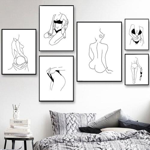Nude Woman Body Prints Abstract Line Drawing Canvas Poster Painting Sexy Female Print Nordic Wall Pictures Bedroom Home Decor