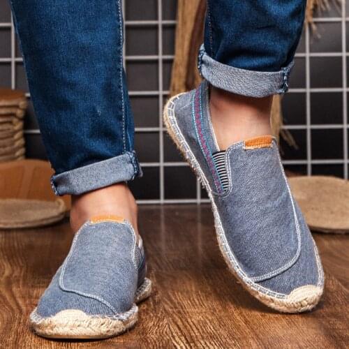 Men Hemp Canvas Casual Shoes Man Flat Loafers Lightweight male Footwear Soft Walking Driving Tenis Masculino Adulto 64 gh7