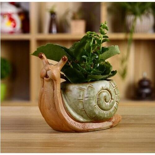 Ceramic Snail Cacti Succulent Plant Pot Flower Planter Mini Garden Design