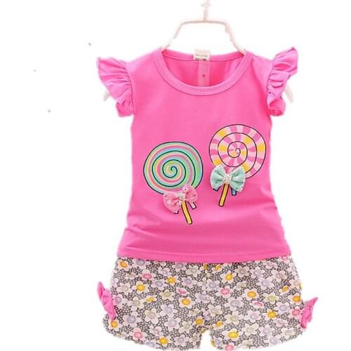 2PCS summer girl Toddler Kids Baby Girls Outfits Lolly T-shirt Tops+Short Pants Clothes girls sets clothing Dropshipping 3-10Y