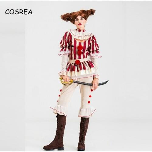 Stephen King It Two Pennywise The Clown Costume Europe and America Evil Clown Top+Pants Suit Women Suits Halloween Party Girls