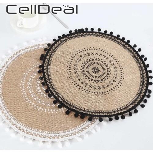 Table Mat 1 PC Round 38cm In Diameter Cotton Linen Home Placemat With Delicate Tassels Decorative Patterns Household Goods