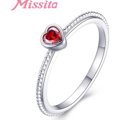 MISSITA 2019 New Fashion Romantic Love Heart Rings for Women Wedding Gift with Red Pink Stackable Zircon Brand Jewelry
