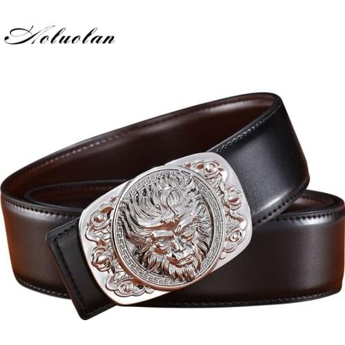 Aoluolan Zodiac Dragon Belt Mens Leather Domineering Smooth Buckle White Belt Korean Trend National Style Belt
